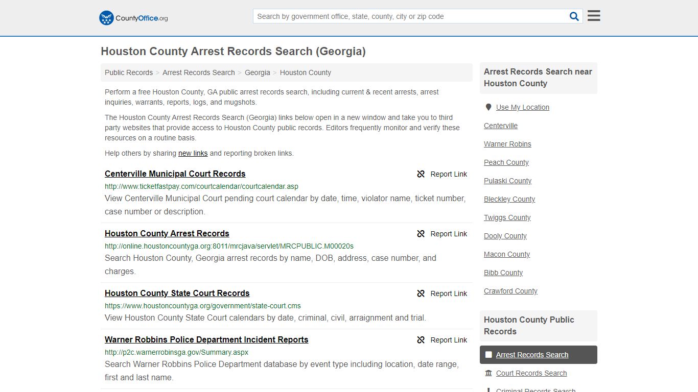 Houston County Arrest Records Search (Georgia) - County Office